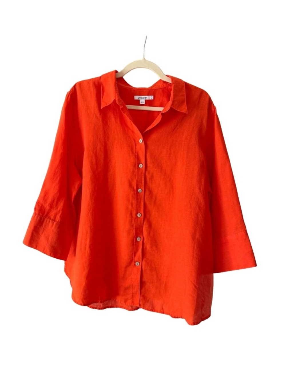 Chico's Orange Linen 3/4 Button Down Blouse